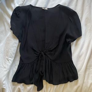Brandy Melville John Galt Black tie front short sleeve black top